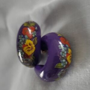 Floral Purple Hoop Earrings